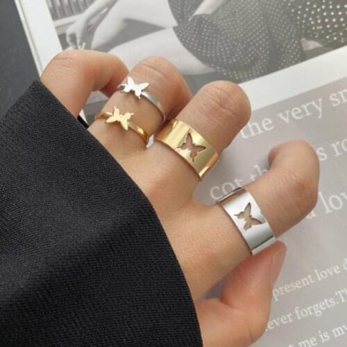 Trendy Gold Butterfly Rings For Women Men Lover Couple Rings Set Friendship Engagement Wedding Open Rings 2021Trend Jewelry Gift