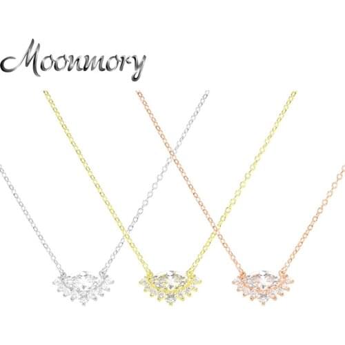 Moonmory 925 Sterling Silver Big Crystal Eye Blingbling Necklace For Women European Pop Zircon Brilliant Jewelry Christmas Gifts