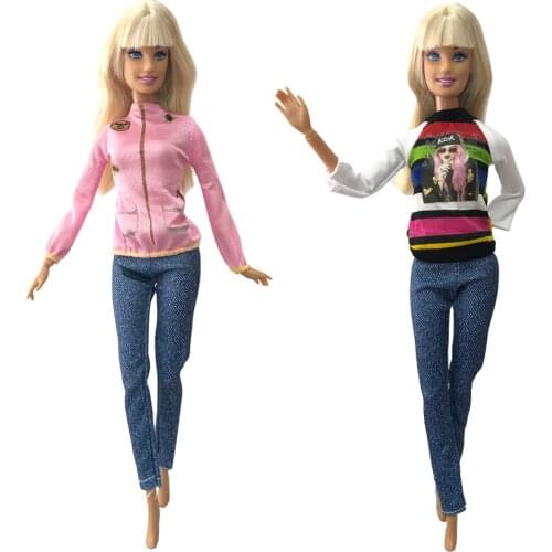 NK 2 Pcs Newest Doll Aristocrat Costume Fashion Denim Trousers Autumn Dress Beautiful Dress For Barbie Doll Best Gift 7X
