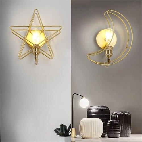 Nordic Pentagram Moon Wall Lamps Childrens Room Bedside Bedroom Sconces Wall Lights Living Room Aisle Corridor Deco Fixtures
