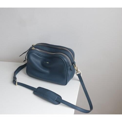 2021 New simple leather bag casual all-match small square bag multi-compartment first layer cowhide diagonal female bag