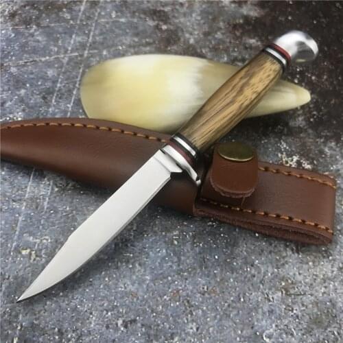 EDC Outdoor Hunting Fixed Blade Knife 440 Steel Blade Wilderness Survival Fish Fruits Meat Straight Knives With Leather Sheath