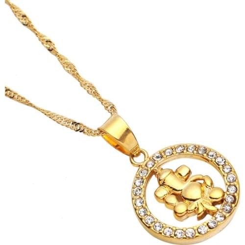 Gold Color Hinduism Stone Pendant Necklace Symbol of Hinduism India Round Chain Jewelry