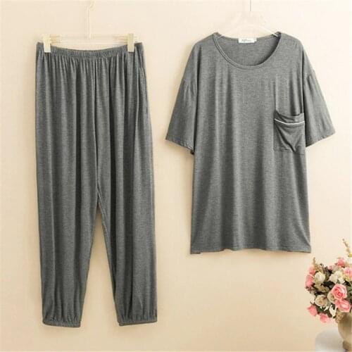 Pajamas Mens Modal Pure Color Skin-friendly Large Size Loose Homewear Short Sleeve Suit kimono hombre bath robe men nightwear