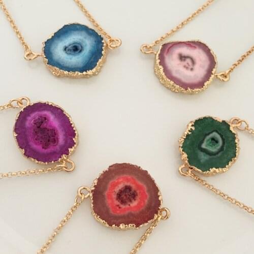 Natural Sun Druzy Pendant Two Hook Irregular Shape with Gold Bezel Jewelry Charms Goldtone Plating For DIY Assorted Design