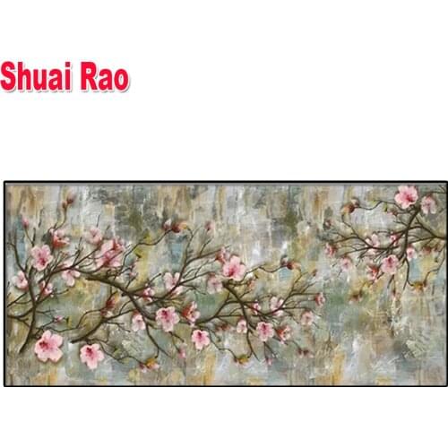 Full Square drill Diamond painting Abstract art, Brown cherry blossom Diamond embroidery Cross stitch resin office home decor