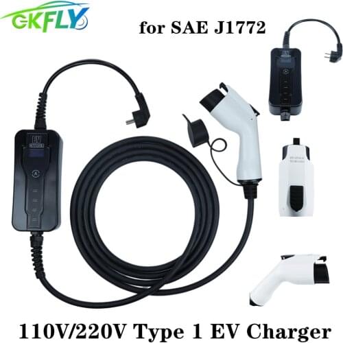 GKFLY 220V Portable EV Charger SAE J1772 Type1 8A 10A 13A 16A Smart AC Electric Smart Car Charger Stations Type 1 Controller