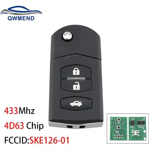 BHKEY SKE126-01 433Mhz Remote Car Key for Mazda 2 6 2010-2013 Flip Smart Car Keys Fob for Mazda 3 Buttons