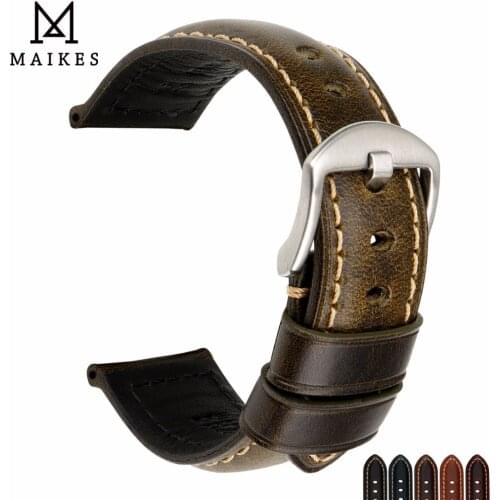 MAIKES Genuine Cow Leather Watchband 20mm 22mm 24mm 26mm Watch Strap Green Watch Accessories Watch Band For Tissot Fossil