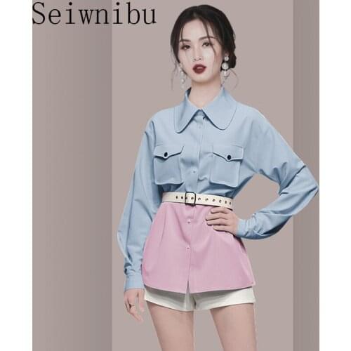 Женские голубые рубашки Seiwnibu China At AliExpress