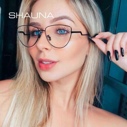 SHAUNA Fashion Anti-Blue Light Cat Eye Glasses Frame Spring Hinge Optical Eyeglasses Frame