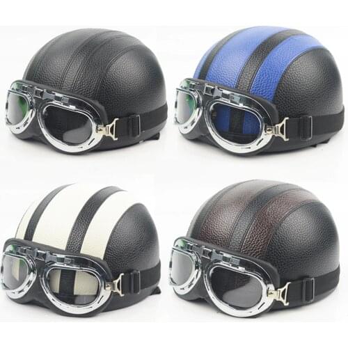 Hot Summer Motorcycle Helmet Motorcycle Scooter Open Face Helmet with Visor UV Goggles Retro Vintage Style Motocross Helmet