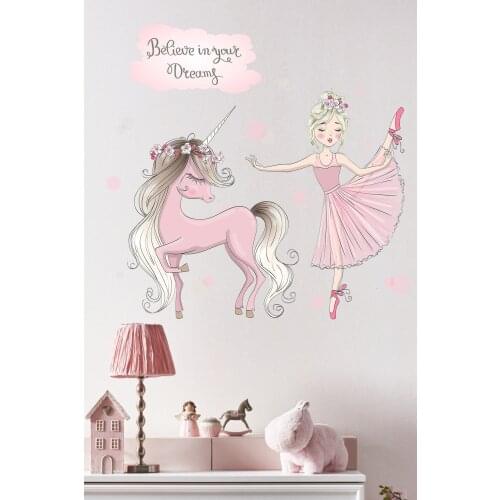 Ballerina and Unicorn Girl 'S Room Wall Sticker Model Elegant Quality Product Girls For Wonderful Design 2021 Trend Figures