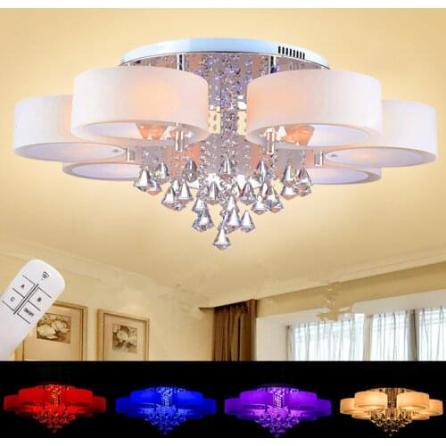 Remote control Color change K9 crystal Acrylic shade bedroom ceiling lights living room Modern ceiling lamp 110-240V 3-7 rounds