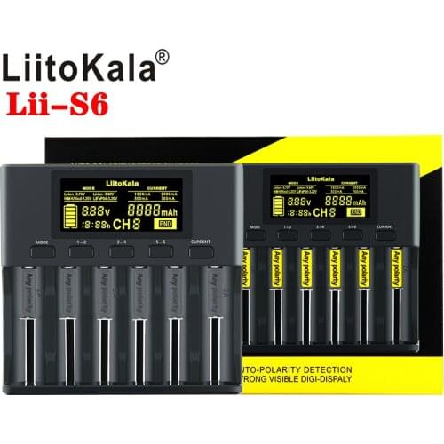 LiitoKala Lii-S6 Battery charger 18650 Charger 6-Slot Auto-Polarity Detect For 18650 26650 21700 32650 AA AAA batteries