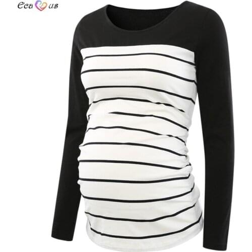Womens Clothing Striped Blouses Maternity Tops Maternity Clothes Long Sleeve Side Ruched Pregnancy Shirt Ropa Mujer Casual Top