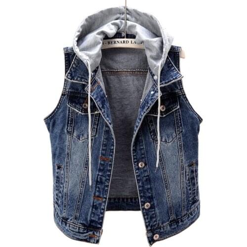 Women Casual Outwear Jeans Sleeveless Jacket Streetwear Plus Size 5XL Denim Vest Hoody Waistcoat Short Outwear Top Slim Fit Vest
