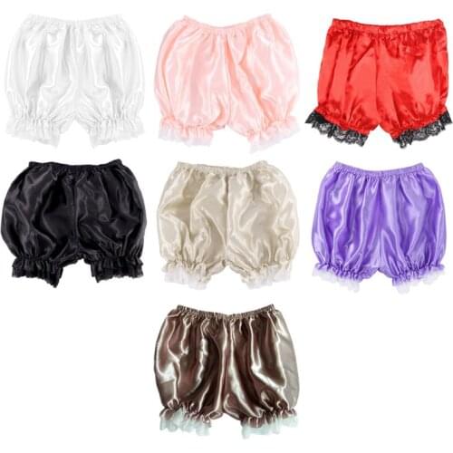 Women Imitation Silk Bloomers Ruffles Lace Trim Panties Victorian Pumpkin Shorts Solid Color Dance Dress Split Skirt Y5JD