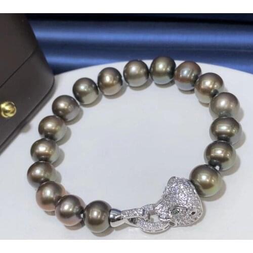 D426 Pearl Bracelet Fine Jewelry Leopard Round 10mm Fresh Water Peacock Green Black Pearls Bracelets for Women Presents