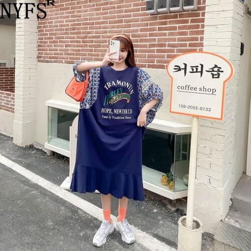 NYFS Summer Dress 2021 Korean New Extra large Version Woman Dress Vestidos Robe Elbise Fashion Loose Patchwork Dresses