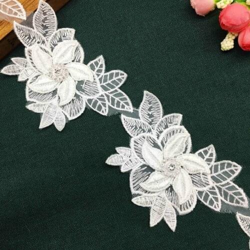 1 yd Vintage White Polyester Diamond Flower Embroidered Lace Trim Ribbon Fabric Handmade DIY Garment Wedding Dress Sewing Craft