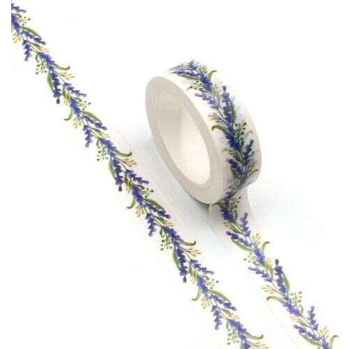 1PC 15MM*10M Purple Follwers Designs Wide Washi Tape Scrapbooking Japanese Album DIY Decorative Paper Tape