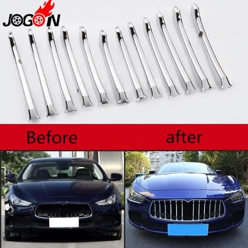 12pcs Front Central Grille Grill Molding Cover For Maserati Ghibli 2014-2017 Trim Bezel Accessories Bright Silver