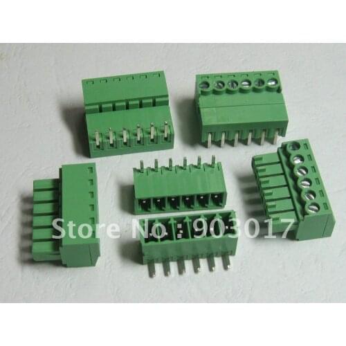 200 pcs Pitch 3.81mm Angle 6pin/way Screw Terminal Block Connector Green Color Pluggable Type with angle pin