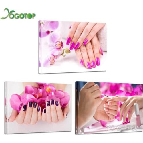 5d DIY Diamond Painting Purple Orchid Flowers Nail Painting Hands Spa Pictures Beauty Salon Diamond Embroidery 3pcs ML1401