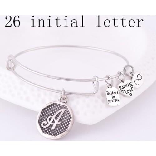 American Expandable Bracelets Ancient A-Z Initial Letter Alphabet Charm Bracelet Adjustable Wire Wrap Cuff Bangle Women