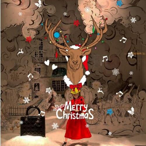 White Snowflakes Elk Glass Wall Sticker For Christmas Decoration Electrostatic Film Window Sticker Shopwindows