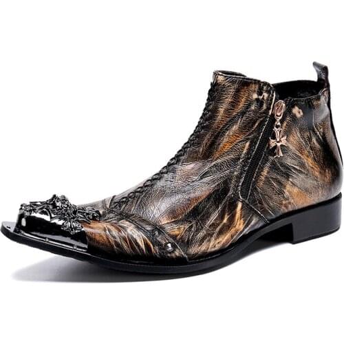 British Style Genuine Leather Ankle Boots for Men Fashion Punk Rivet Pointed Toe Winter Boots Plus Size 38-46 Zapatos Mujer Shoe