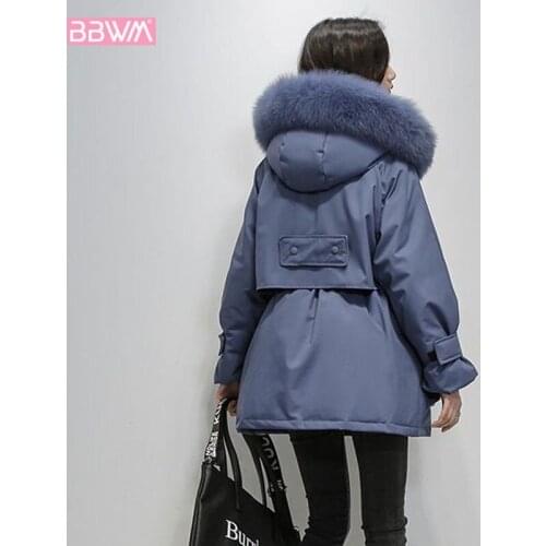Black Hooded Long-sleeved Fur Collar Winter Warm Chic Female Coat Korean Style Long Fashionable Loose Chic Womens Down Jacket