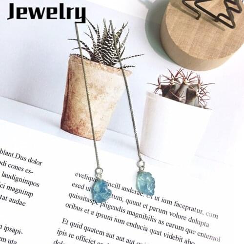 CSJ High quality Natural Aquamarine Raw Gemstone droop Earring irregular Aquamarine Gemstone earring Birthday gift for ladies