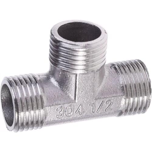 G1/2" Tee 3 Way Plumping Pipe Fittings Stainless Steel T type Threaded Valve