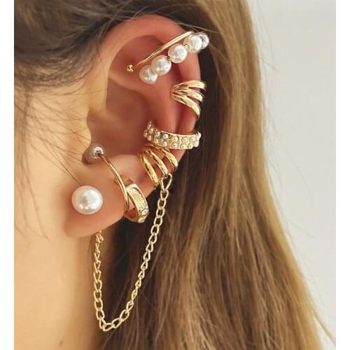 Trendy Pearl Tassel Clip Earrings For Women Simple No Pierced Ear Cuff Chain Earrings Fashion Jewelry Party Gift Wholesale