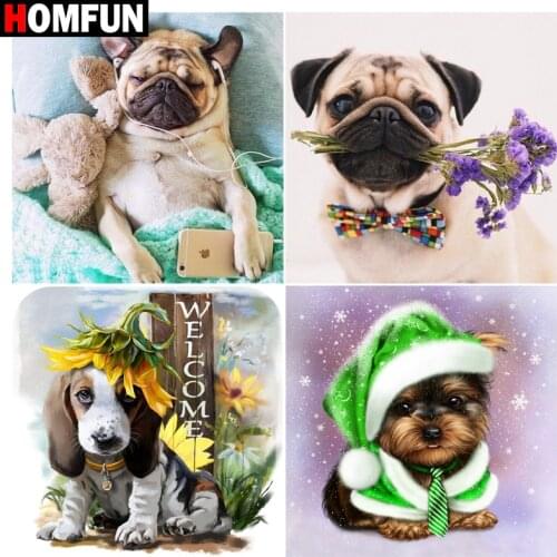 HOMFUN Paint With Diamond Embroider"Pet dog animals" Diamond Painting Full Square Round Picture Of Rhinestone Decor