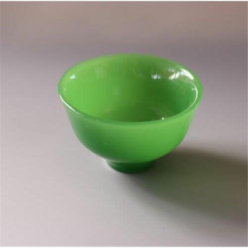 Chinese Handmade Natural Green jade Carved Pure Small Exquisite Bowl Cup