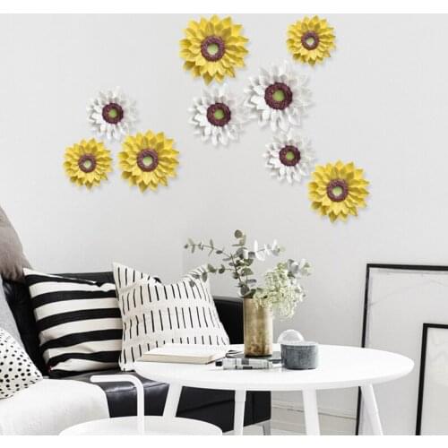 Chinese Ceramic Sunflower Wall Decoration Hanging Home Livingroom Background Wall Mural Crafts Hotel Club Store Wall Sticker Art