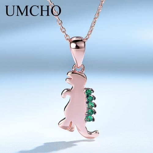 UMCHO Cute Dinosaur Animals Chains Necklaces 925 Sterling Silver Pendants Necklaces For Child Girls Birthday Gift Fine Jewelry
