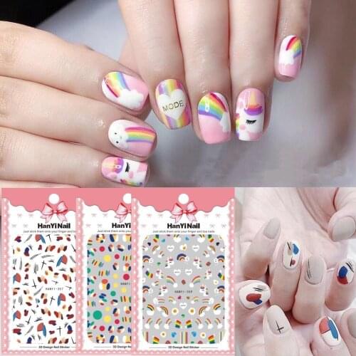 Fashion Creative Nail Stickers For Nail Decoration 3D Ultra-thin Fruit Rainbow Nail Sticker With Adhesive Plants Art Decals