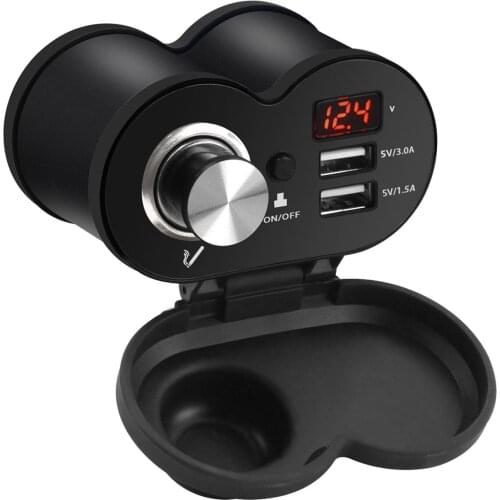 Motorcycle Cigarette Lighter Waterproof Aluminum Alloy Dual USB Charger With Voltmeter