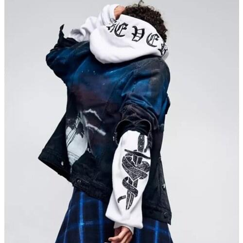 2019 Mens Starry sky Graffiti Denim Jackets Streetwear Hip Hop Casual Patchwork Ripped Distressed Punk Rock Jeans Coats Outwear