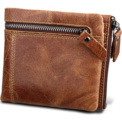 RFID Blocking Mens Wallet Man Vintage Cow Genuine Leather Wallet Male Handmade Billfold Coin Purse Short Wallet carteira