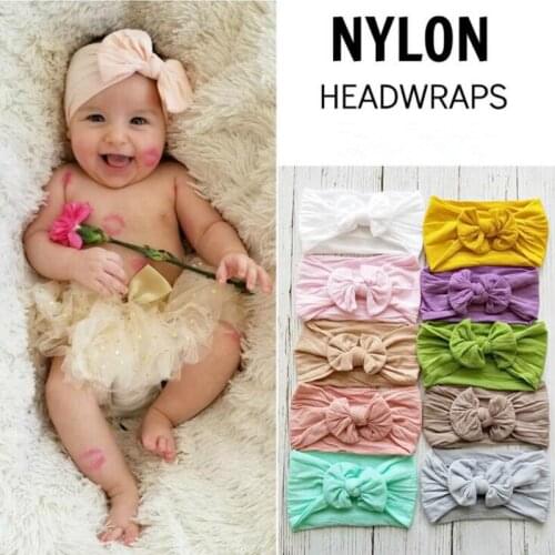 Soft Baby Nylon Headband Big bows Super Elastic KIds Head bands Children Knotted Turban hair Accessories Head wraps HB255D