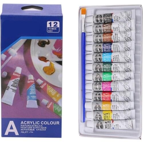 Acrylic Paint Set 12 Colors + Brush Painting Supplies 6ml Per Tube Acrylic Pigment Suit For Painting Enthusiast