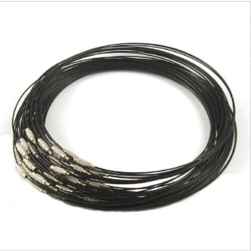 Wholesale 50pcs/lot Black Necklace 1mm Steel Wire Cable Cord Rope Chain Choker Necklace 18inch Jewelry DIY Finding Free Shipping