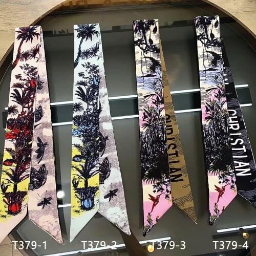 2020 European and American new insect flower bird jungle womens small scarf binding bag handle Ribbon Hair Band wholesale