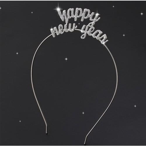 2021 Wholesale Alloy Letter Headband Festive Ladies Hair Accessories Happy New Year Headband Glitter Headwear Happy New Year