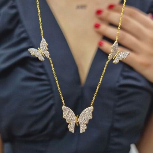 Multi Piece Zircon Stone Butterfly Handmade Necklace For Women Girls Valentines Day Fashion Jewelry Elegant